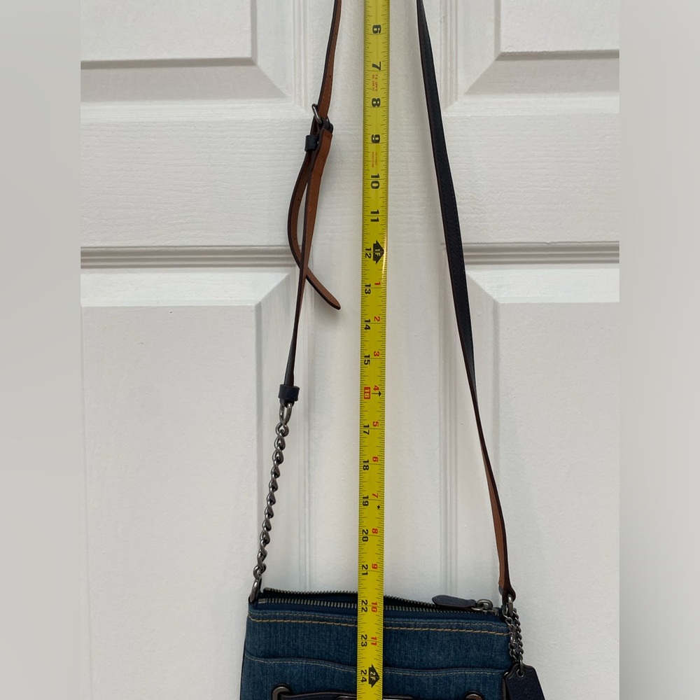 Coach Denim & Leather Blue Crossbody w Leather-and-Chain  Adjustable Strap - Picture 8 of 12
